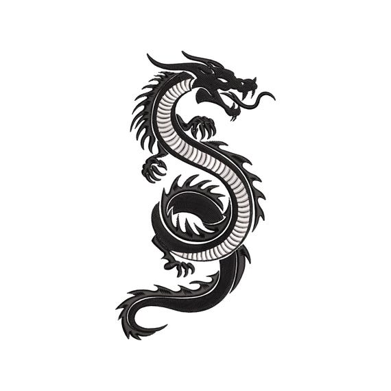 Dragon Embroidery Design – Tribal Asian Dragon Machine Embroidery File – Instant Download for Jacket, Tattoo, Martial Arts Decor