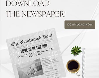 Plantilla de programa de bodas de periódico, programa de periódico de bodas editable, cronograma divertido de aniversario de bodas, crucigrama