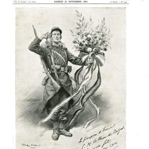 The Great War     French soldier saluting St Elisabeth                                                Sketch by French artist Georges Scott