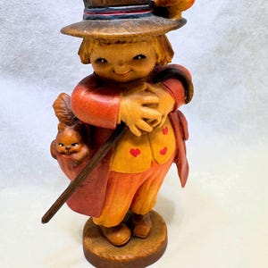 Vintage ANRI Figurine – Little Boy Traveler with Squirrel in Coat Pocket | &quot;Happy Wanderer&quot; by Juan Ferrandiz