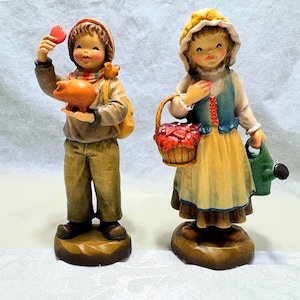 Vintage ANRI -Set of 2 RARE Vintage Hand-Carved Wood Figurines – ‘waste not want not’ - ‘weary wanderer’