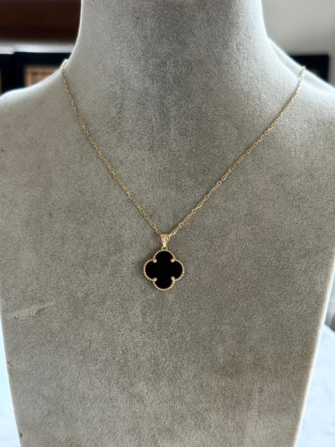 Black Clover Necklace 14K Gold Clover Necklace Gift for Her - Etsy