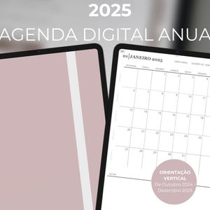 Agenda Digital português Portugal 2025 com stickers cor rosa velho