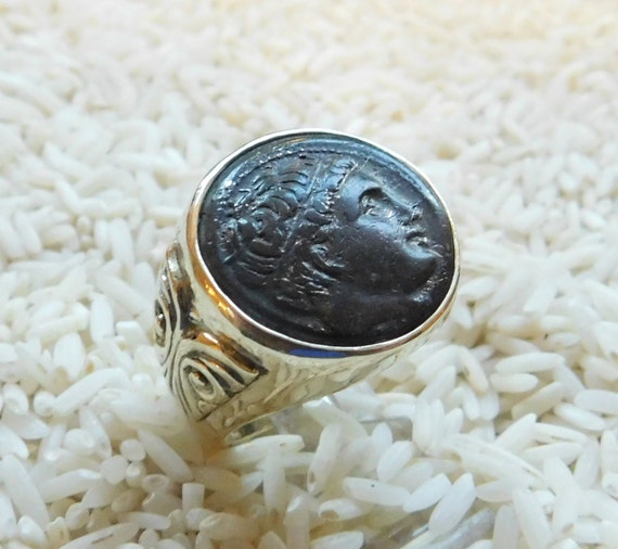 14k Ring With An Apollo Authentic Ancient Coin Mi… - image 1