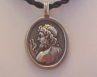 Colgante de plata de ley de Asclepio, dios de la medicina y la curación