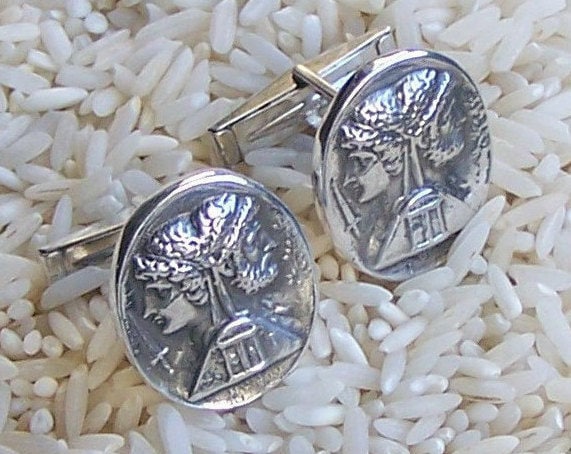 Janus Cufflinks, New Beginning Cufflinks, Silver Cuff Links, Ancient Coin Replica Cufflinks