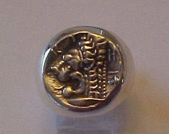 Heavy Mans Ancient Greek Coin Replica Lion Ring