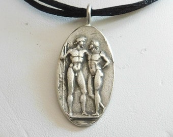 Two Men Modeled From an Antique Grand Tour Plaster,  Sterling Silver Pendant