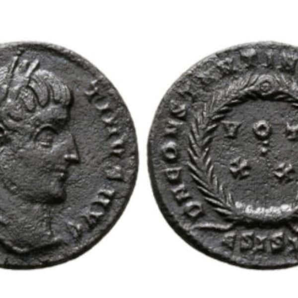 Constantine I, The Great  Authentic Ancient Roman Coin minted between 307-337 A.D.  Reverse; Votive in Wreath