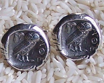 Antike Münze Athener Eule Replik Solide Sterling Silber Manschettenknöpfe