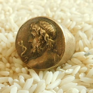 Asklepios, God of Medicine and Healing, Ancient Coin Replica Mans Ring