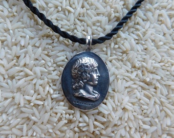 Antinous, Sterling Silver 30mmx25mm Museum Quality Pendant Made From an Antique Grand Tour Cameo Plaster