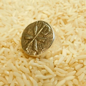 Anillo de plata réplica de moneda antigua Chi Rho