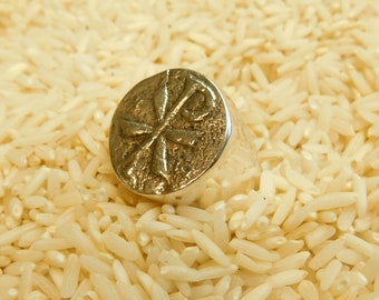 Anillo de plata réplica de moneda antigua Chi Rho