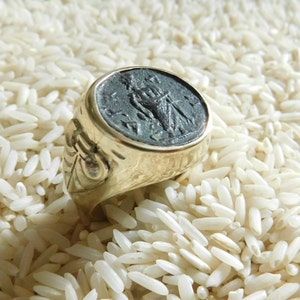 Asklepios, Authentic Ancient Coin Minted by Septimius Severus 193-211 A.D.   Mounted in 14k Gold