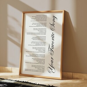 Favorite Song Lyrics, Song Lyrics Wall Art, Song Lyric Poster, Custom Lyrics Print, Your Song Print,Custom Song Gift, Customized Lyrics.