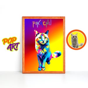 Custom Pop Art Pet Portrait with Rainbow Background, Thoughtful Cat Memorial Gift, Personalized Digital Download, Fun Gift for Dad