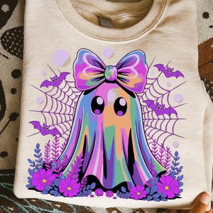 Iridescent Ghost Pumpkin PNG: Coquette Halloween Sublimation Design (Digital Download