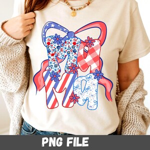 Preppy Floral American Mama PNG: 4th of July Design (Digital Download)
