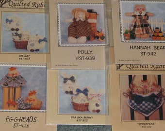 Set of 6 NEW patterns, bear, chicks, dolly, bunny, chicken, cat, quick &  easy to make, gifts for hostess, baby shower, Christmas, birthday