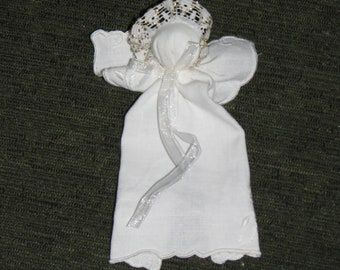 Mini all white hanky baby dolls * handmade from heart of Ohio * baptism, confirmation, pew doll, Civil War reproduction