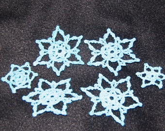 Frozen Turquoise blue snowflakes have been handcrafted in Ohio, set of 6, Christmas tree ornaments, window decorations, scrapbooks, cards