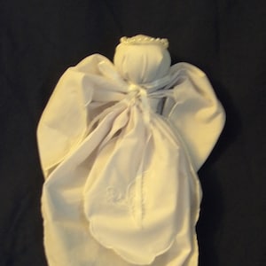 Vintage Hanky Baby Doll has pearl halo.  Handmade in Ohio, pew doll, prayer baby, christening, baptism, flower girl, baby shower, birthday