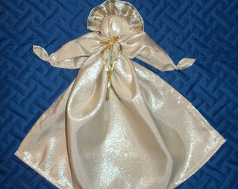 Gold metallic hanky babies, pew / church doll * handmade from heart of Ohio * Christmas, christening, flower girl, baptism, confirmation