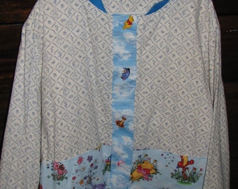 Handmade Pooh Bear cotton jacket / coat with character buttons, pockets, lining * white & blue * Tigger Piglet Eeyore