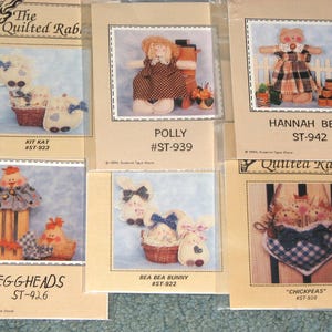 Set of 6 Animal Sewing Patterns, Bear, Bunny, Cat, Chicken, Dolly