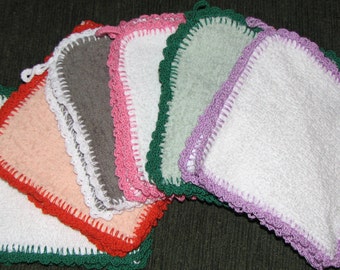 Trivets / Oven Mitts combined just like Grandma used to make * handmade from vintage pattern * green, peach, grey, pink, lavender