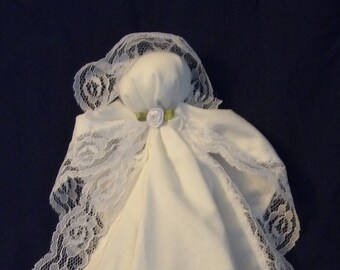 White Hanky Baby Doll with lace bonnet, handmade in Ohio, pew doll, prayer baby, christening, baptism, flower girl, baby shower, birthday