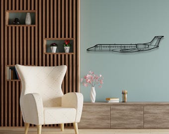 Silueta de Embraer ERJ 135: arte de pared de avión de metal personalizado y decoración de pared única