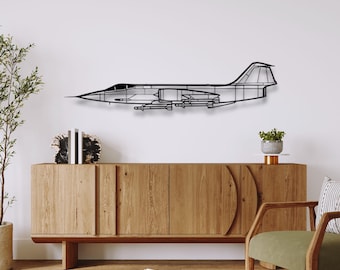 Sylwetka myśliwca Lockheed F-104 Starfighter – niestandardowa metalowa grafika ścienna i wyjątkowa dekoracja ścienna