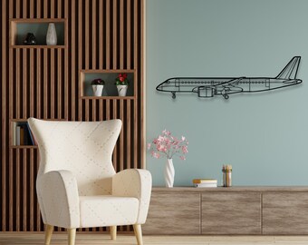 Silueta de avión comercial Embraer E190-E2: arte de pared de avión de metal personalizado y decoración de pared única