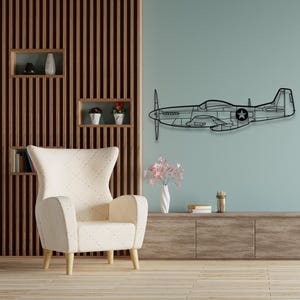 North American P-51 Mustang Silhouette - Custom Metal Airplane Wall Art & Unique Wall Decor
