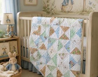 Manta infantil/para niños pequeños con diseño de Peter Rabbit y Benjamín Pinwheel, acolchada a máquina, 91 x 91 cm.