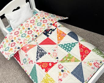 Handmade Miniature Quilt: "Julia" Doll Bedding, Vanity Scarf, Pet Quilt