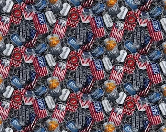 USMC Marine Corps Dog Tags Cotton Fabric/Quilting Sewing Fabric/2 Yard Cut