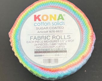 Rollo de tela Kona Sugar Coated Jelly Roll: Tiras de algodón en tonos pastel arcoíris (6,35 cm x 112 cm)