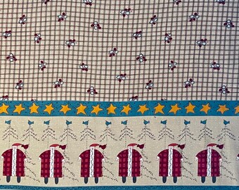 Folk Art Santa Claus Border Print Cotton Fabric (1.25 Yard Cut)