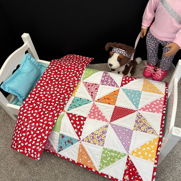 Beatrice Doll Quilt/Baby Doll Quilt/Handmade Doll Quilt/Doll Blanket/Miniature Doll Quilt/Doll Bedding/Pet Bedding/Dog Bedding