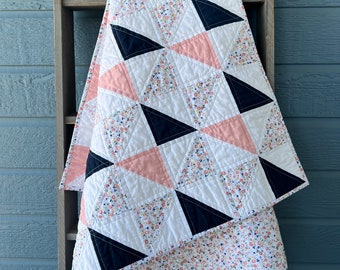 Blushing Navy Baby Quilt/Baby Blanket/Handmade Baby Quilt/Baby Shower Gift/Toddler Quilt/Lapghan