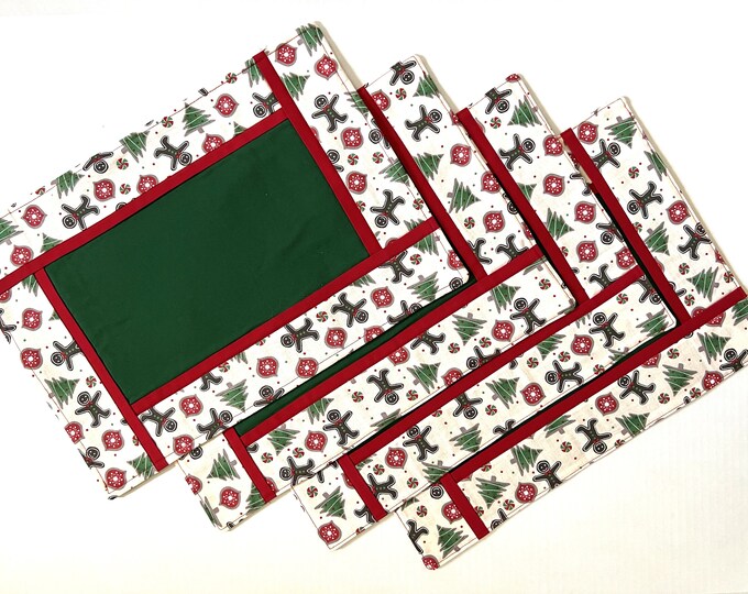Christmas Gingerbread Men Placemat Set of 4 Quilted Placemats Etsy