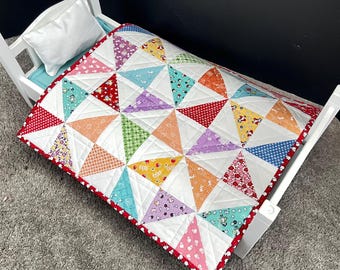 Handmade Miniature Quilt: "Matilda" Doll Bedding, Vanity Scarf, Pet Quilt