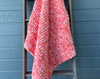 Knitted Baby Blanket/Hand Knitted Baby Blanket/Baby Shower Gift/Baby Girl Blanket/Color:  Petal Pink