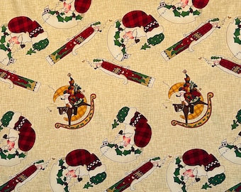 Cotton Christmas Fabric: Santa Claus Print, Quilting Sewing Material/1 Yard Cut