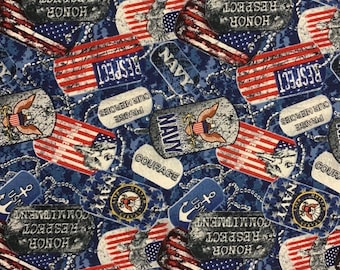 US Navy Dog Tags Cotton Fabric/Quilting Sewing Fabric/2 Yard Cut