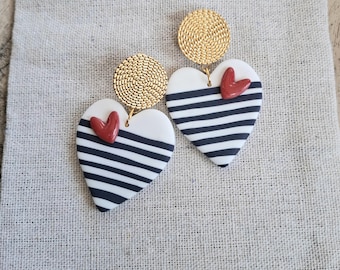 Large heart-shaped sailor-style earrings