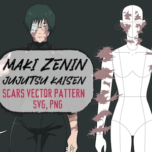 Maki Zenin Jujutsu Kaisen Cicatrices quemaduras Tatuaje Patrón Vector Cosplay